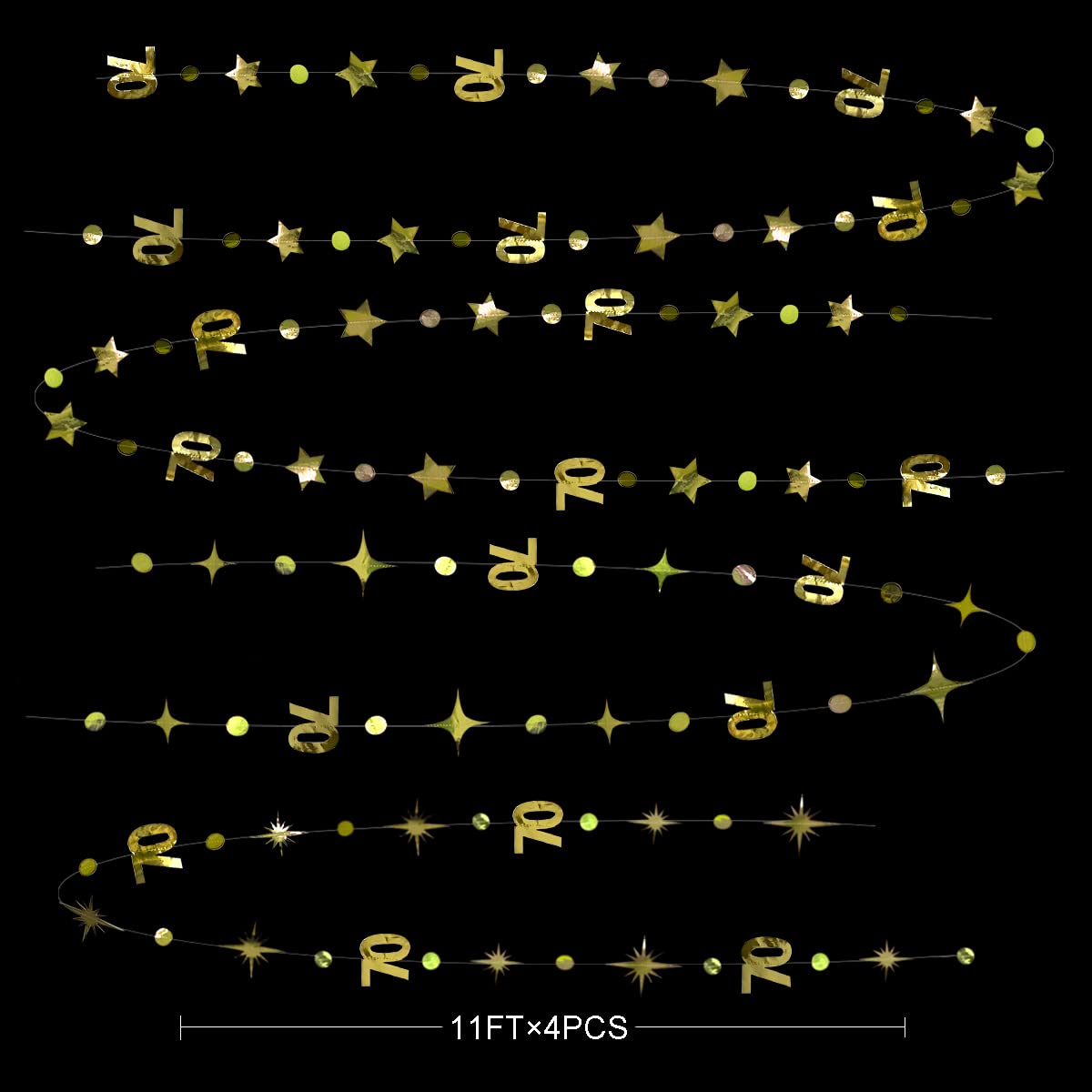 Gold 70Th Birthday Decorations Number 70 Circle Dot Twinkle Star Garland Metallic Hanging Streamer Bunting Banner Backdrop For W
