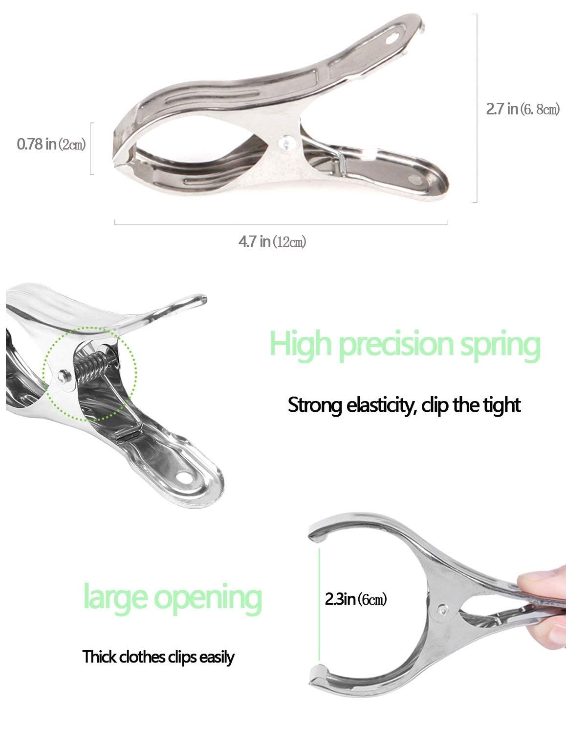 8 Pack Stainless Steel Clothespins, 4.7 Inch Towel Clips For Beach Chairs,Giant Clothes Pins,Metal Clip - Keep Your Towel From B