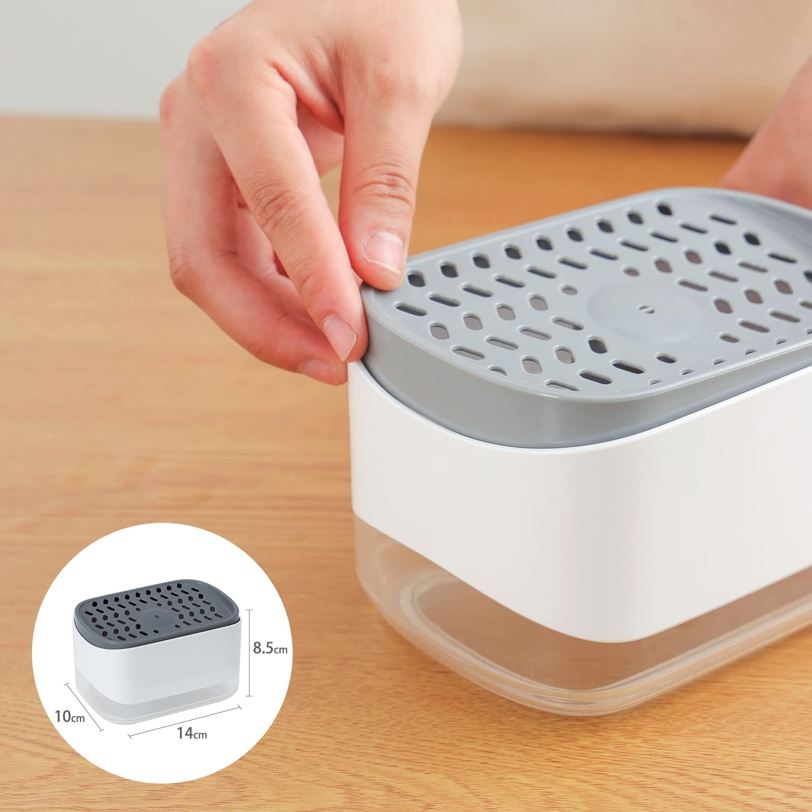 RUFCRIL Soap Pump Dispenser and Sponge Holder  12oz / 350ml Dish Soap Dispenser for Kitchen White