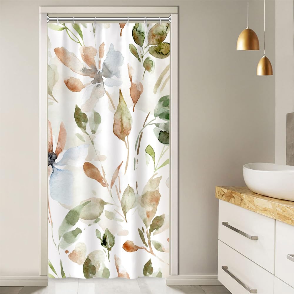 Ruelvth Stall Shower Curtain, Watercolor Pink Floral Shower Curtain For Bathroom Waterproof Green Botanical Rv Shower Curtain Se
