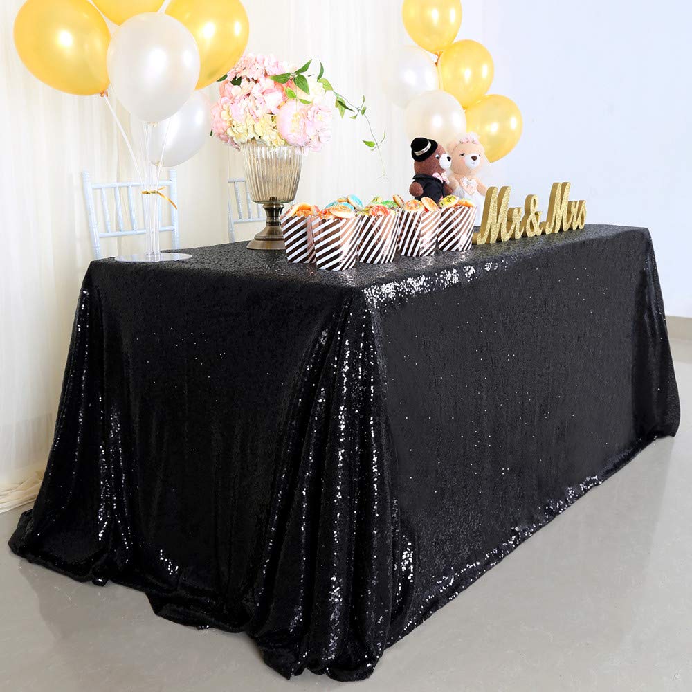 B-Cool Seamless Sequin Table Cloth Black Glitter Design Table Cloth Wedding Overlay Birthday Party Tables Decoration 90X132-Inch