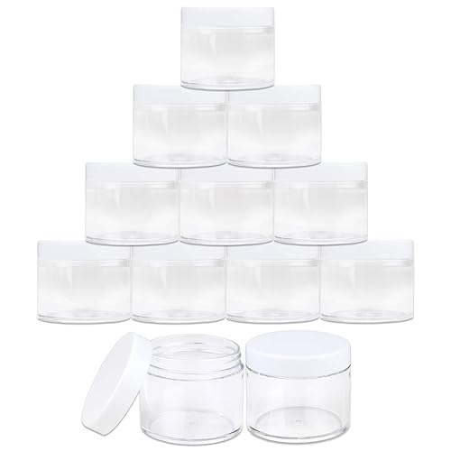 Beauticom 60 Grams60 Ml (2 Oz) Round Clear Leak Proof Plastic Container Jars With White Lids For Travel Storage Makeup Cosmetic