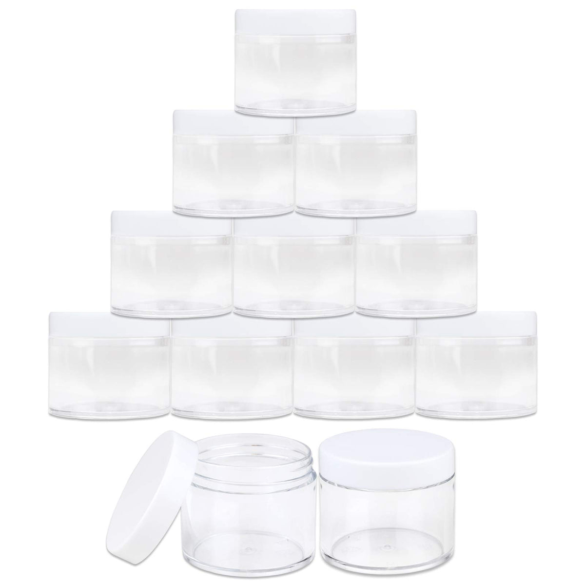 Beauticom 60 Grams60 Ml (2 Oz) Round Clear Leak Proof Plastic Container Jars With White Lids For Travel Storage Makeup Cosmetic