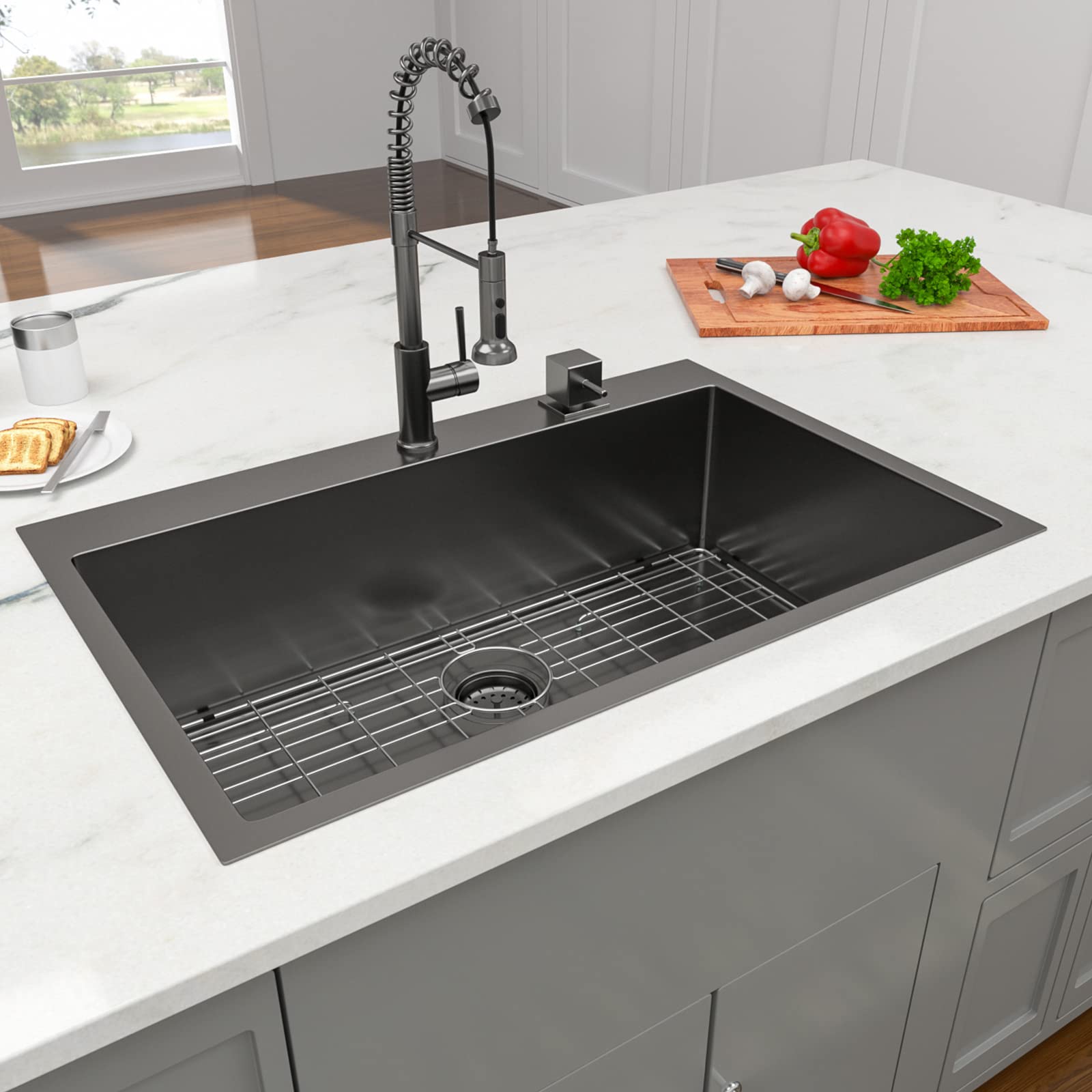 Lordear 30X22 Kitchen Sink Black Drop In Single Bowl 16 Gauge Stainless Steel Gunmetal Black 30 Inch Topmount Kitchen Sinks 30 B