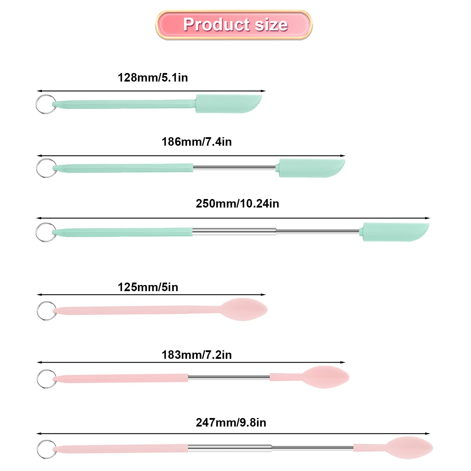 Mini Spatula And Spoon Sets, 8Pcs Mini Silicone Telescopic Spatula And Scooping Spoon Scalable Silicone Small Jar Scraper Spatul