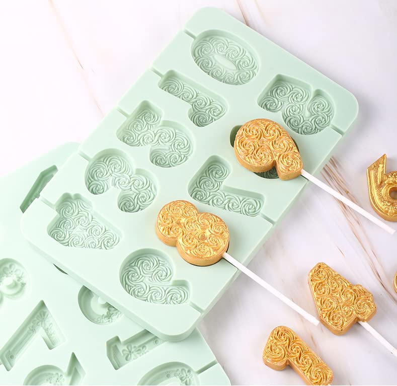 Qeleg Number 0-9 Silicone Fondant Number/Letter Mold Candy Molds Lollipop Candy Number Chocolate Mold Cake Craft Decoration Tool