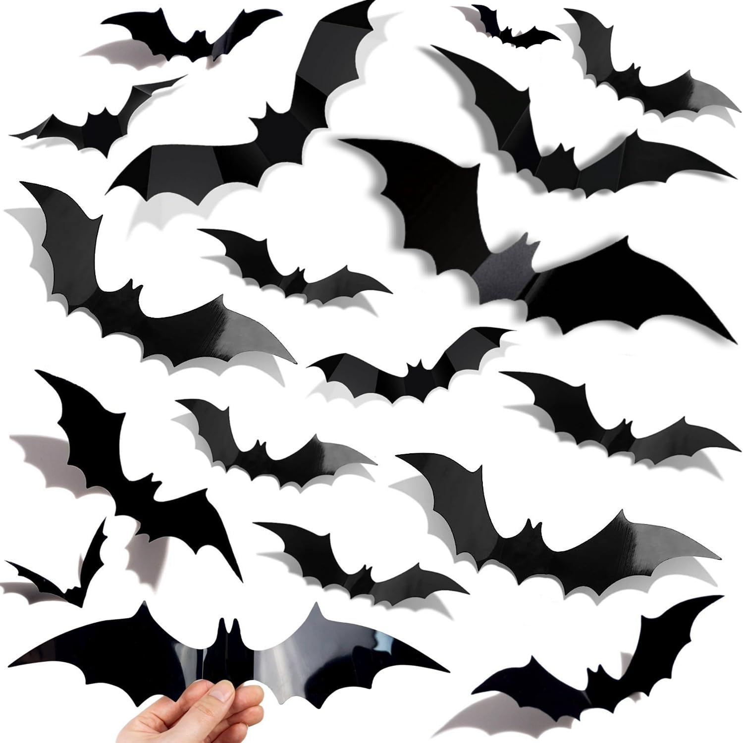 Bats Halloween Decorations 100 Pcs - Realistic Pvc 3D Bats Wall Decor, 4 Sizes Black Bats Stickers Wall Decal For Creep Home Bat
