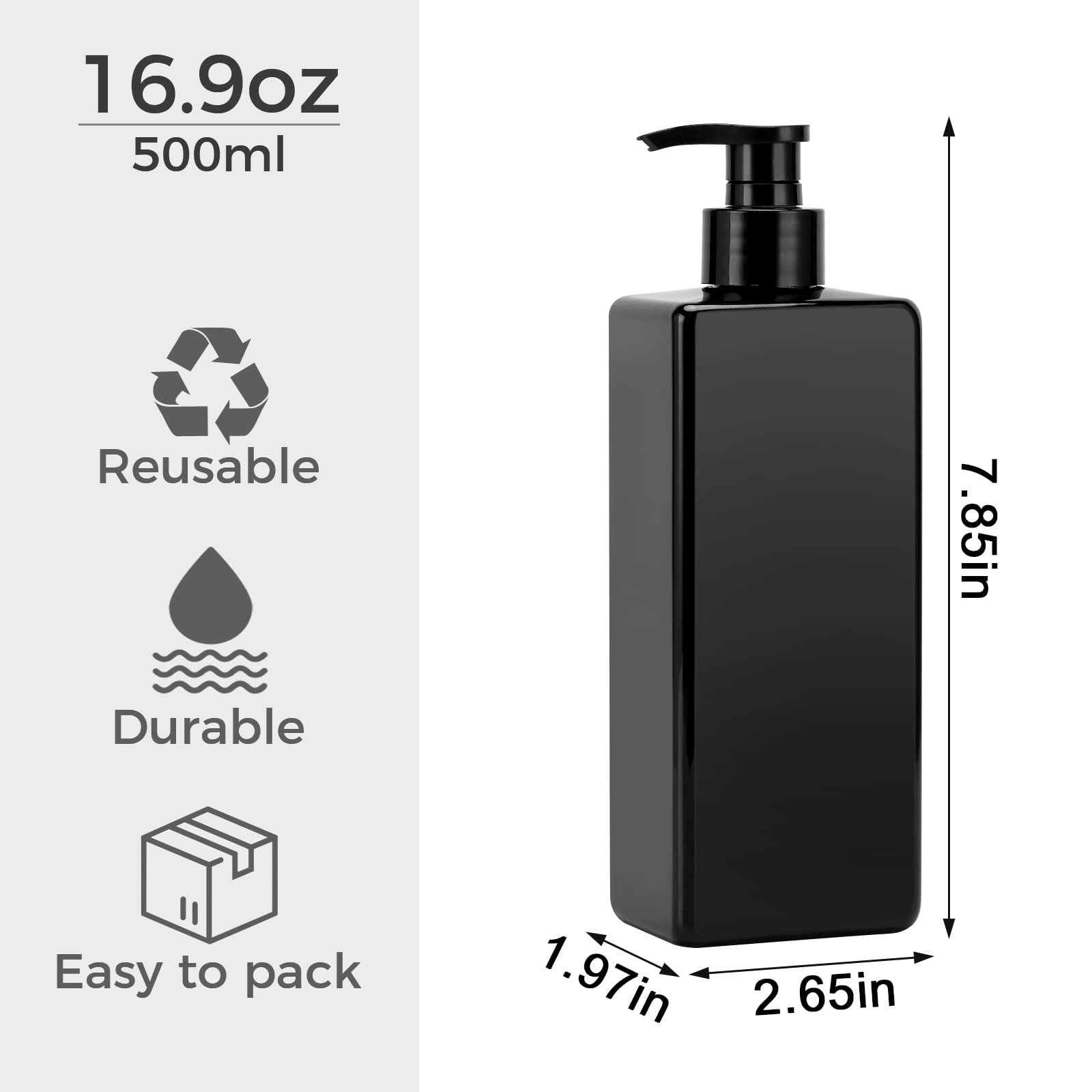 Suream Shampoo And Conditioner Dispenser Set, 3Pack 16.9Oz Bathroom Countertop Soap Bottle With 4Pcs Lables, Plastic Refillable
