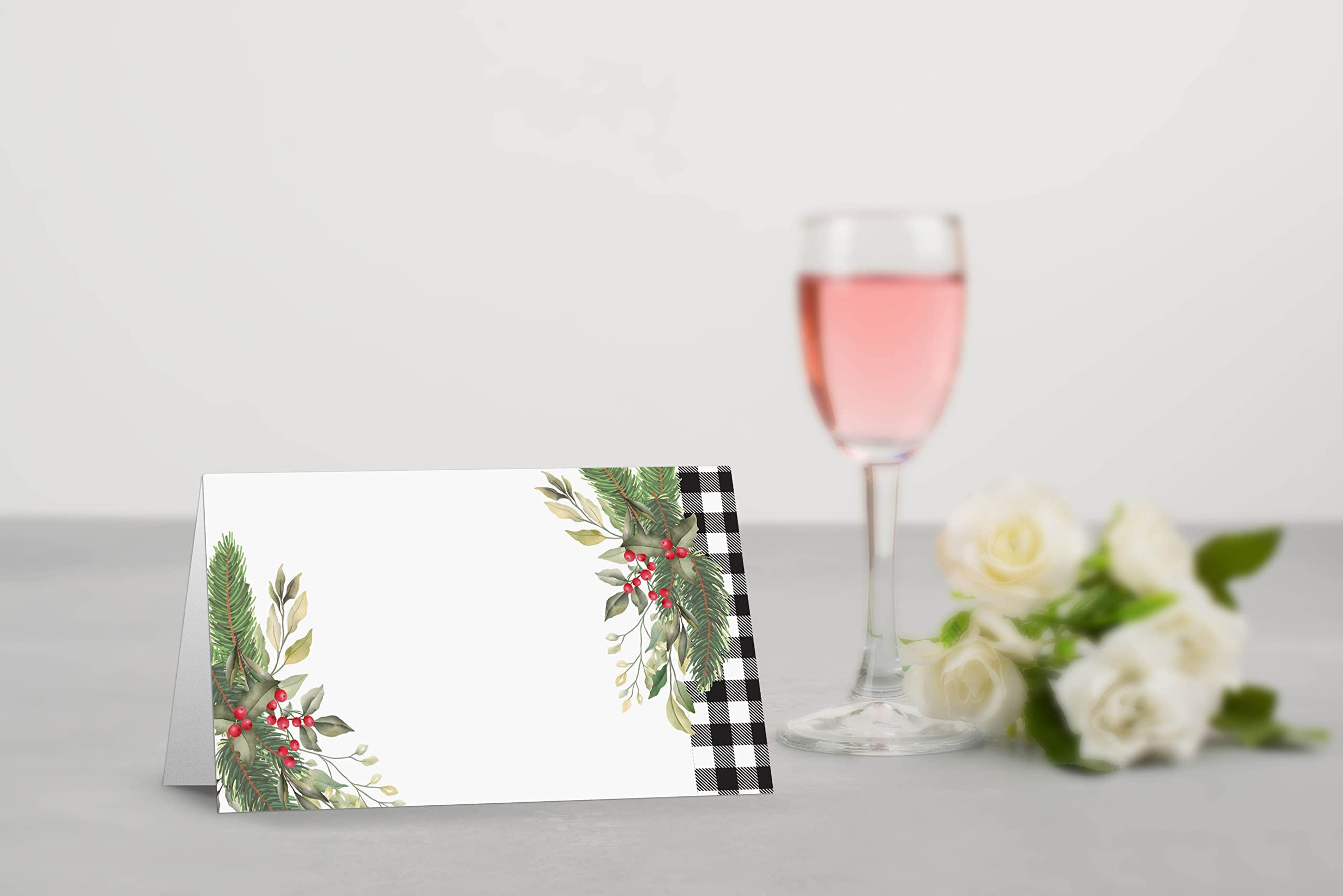 Table Place Card, Christmas Themed Tent Style Cards, Pack Of 25 Half-Fold Reception Place Card, Perfect For Christmas Party, Bir