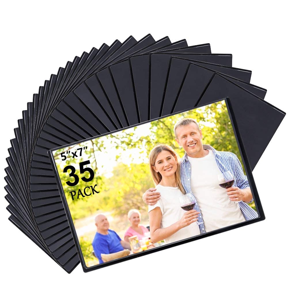 Tebik 35 Pack Magnetic Picture Frame, Holds 5 x 7 Inches Photos Pictures, Black Magnetic Photo Frames with Clear Pocket for Refr
