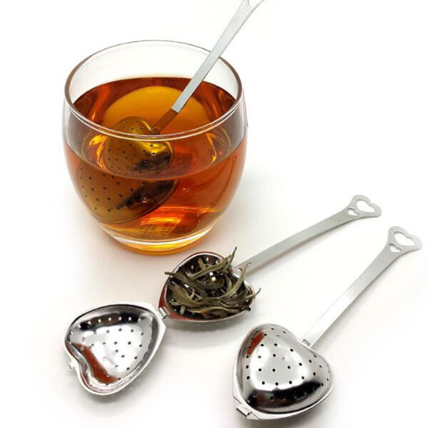 Miao Jin 12Pcs Stainless Steel Tea Infuser Mesh Heart Shaped Tea Strainer Spoon Sugar Flour Sifters Filters Tea Interval Diffuse