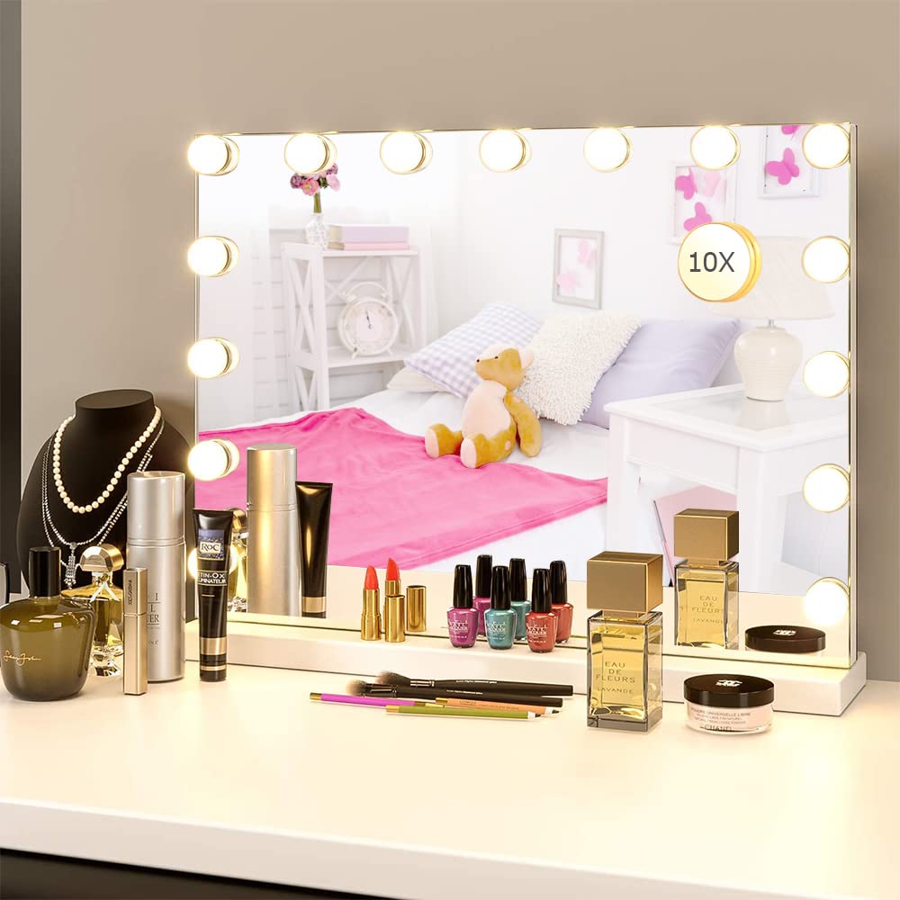 BENDIC Vanity Mirror Makeup Mirror with Lights,10X Magnification,Large Hollywood Lighted Vanity Mirror with 15 Dimmable LED Bulb