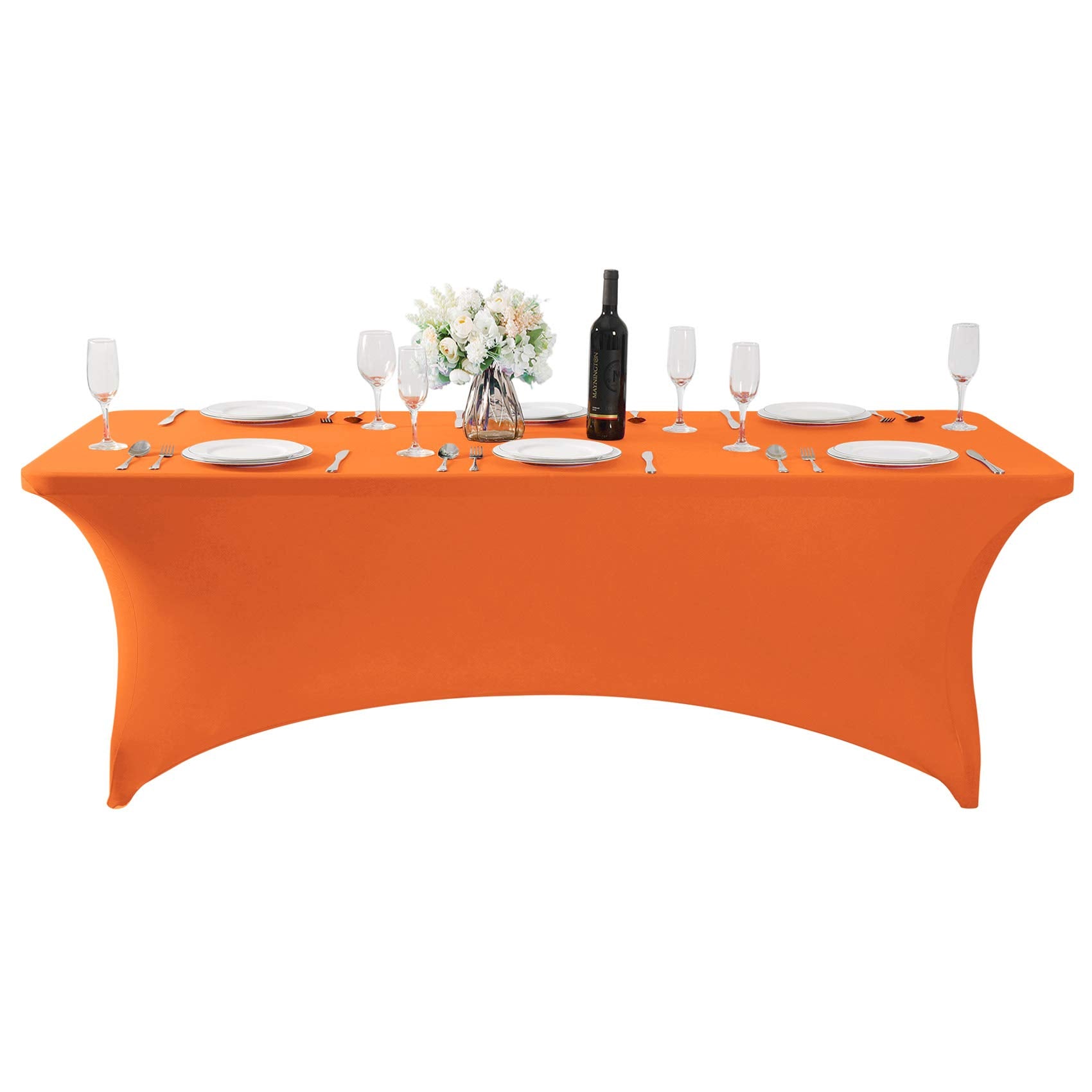 Hezuzo 2Pack Spandex Table Cover For 8Ft Table Universal Fitted Stretch Tablecloth For Party, Banquet, Wedding And Events-Orange