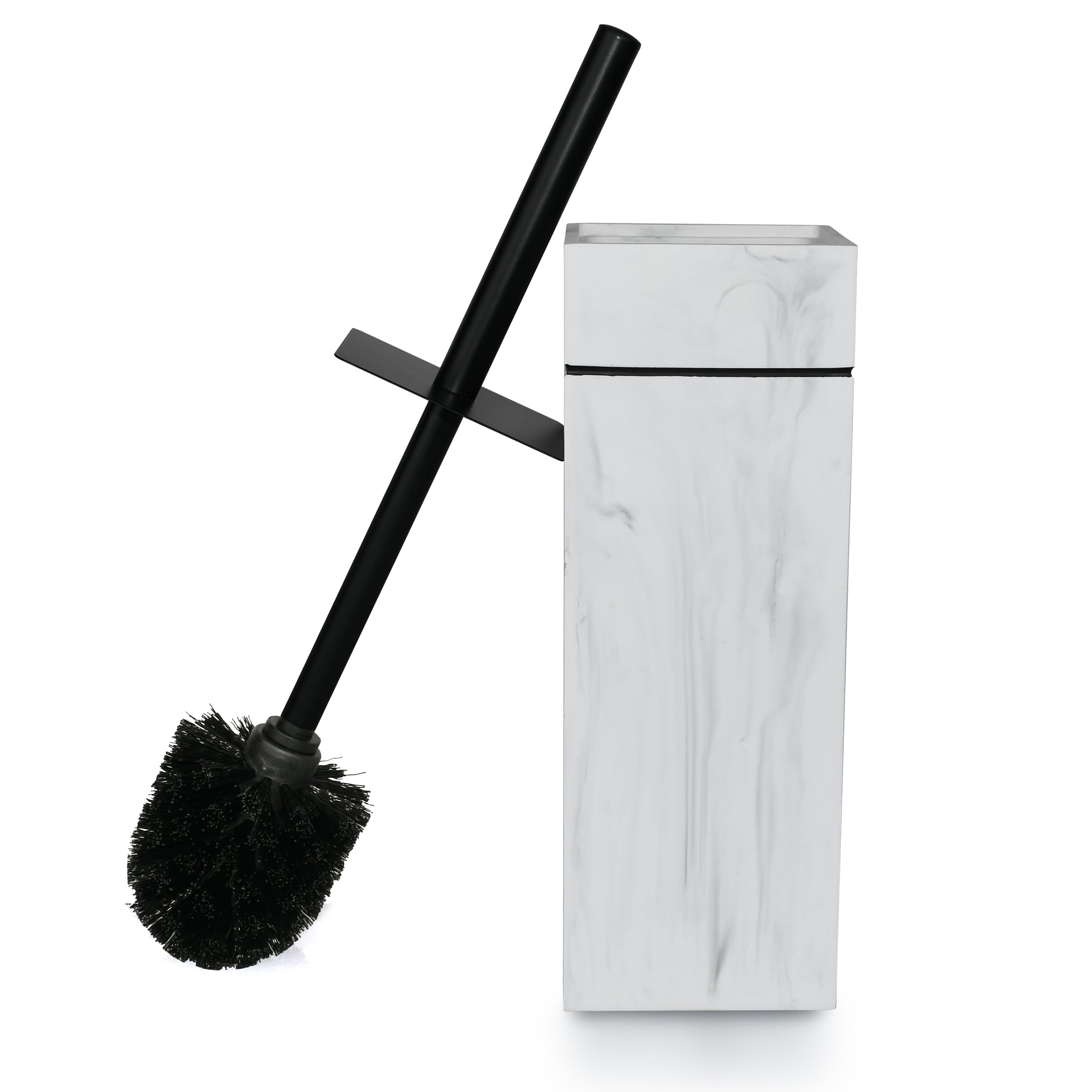 Indecor Home Black Line Design Resin Toilet Bowl Holder and Brush Set, Stylish Bathroom Cleaning Tool with Durable Bristles, Com