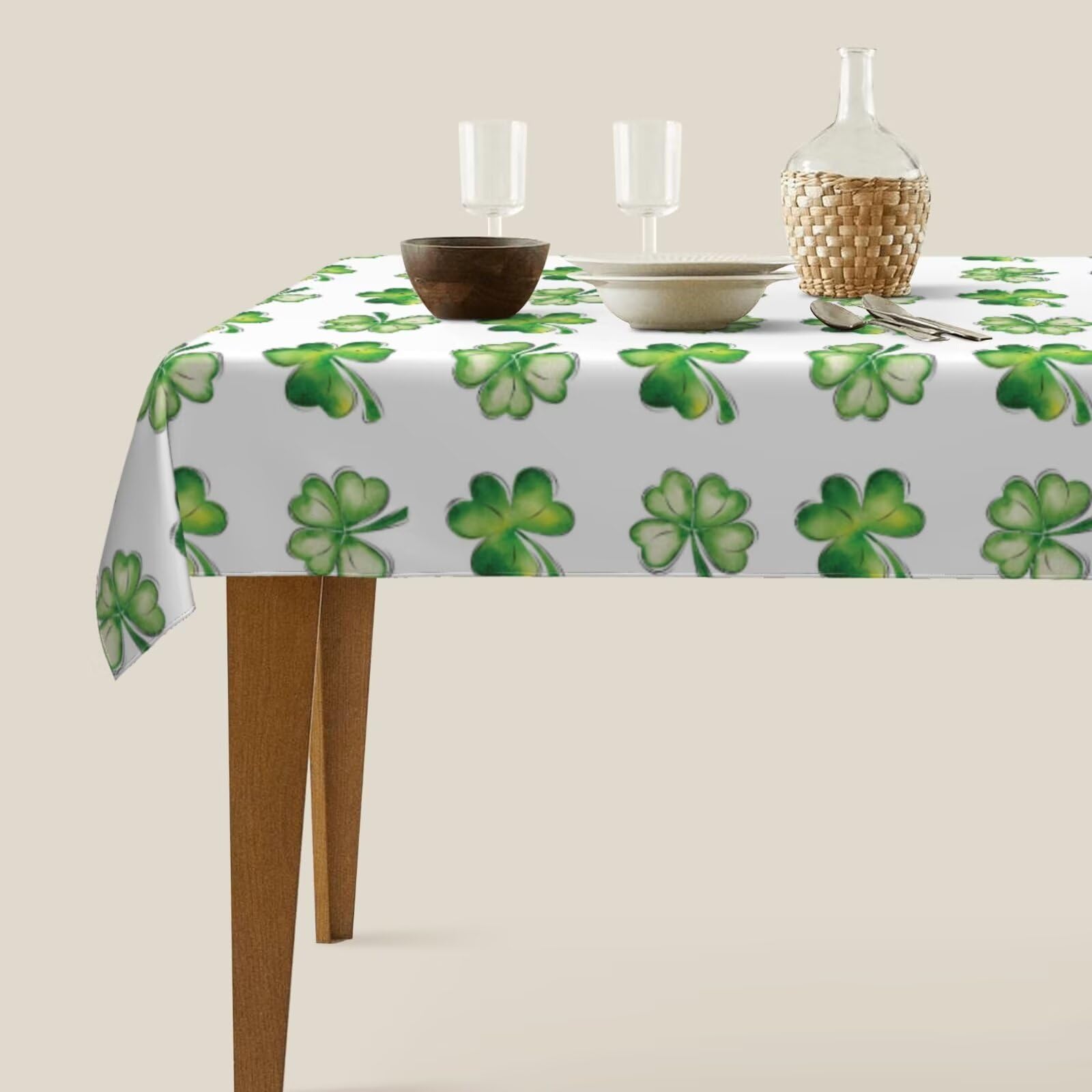 BETGINY St. Patrick s Day Tablecloth 60 x 84 Inch Rectangle Watercolor Shamrock Table Cloth Washable Wrinkle Resistant Rustic L