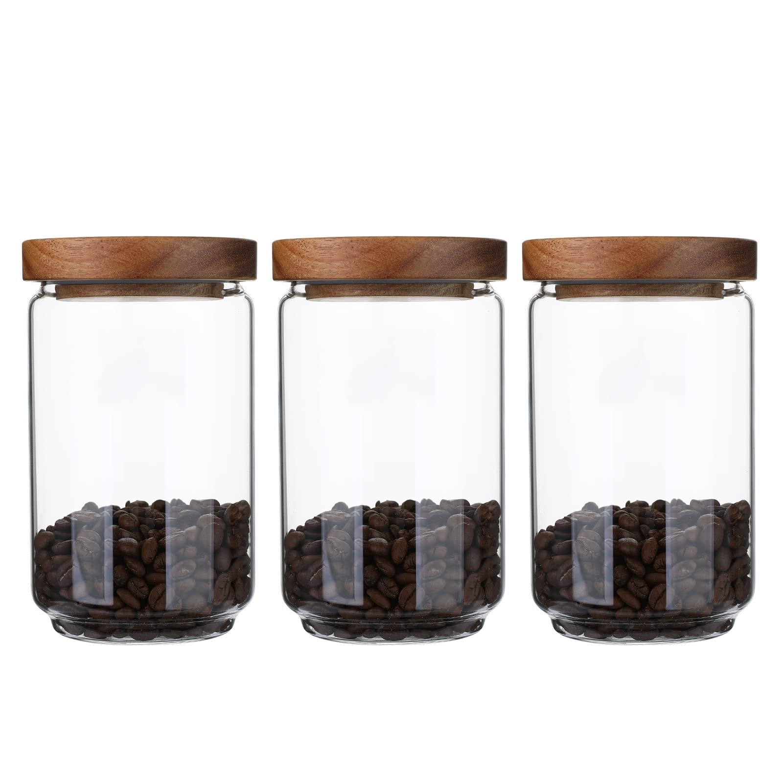 Homtop Glass Storage Jars Set of 3, 25 OZ HIgh Borosilicate Glass Containers Kitchen Food Canisters with Acacia Wood Lids for Co