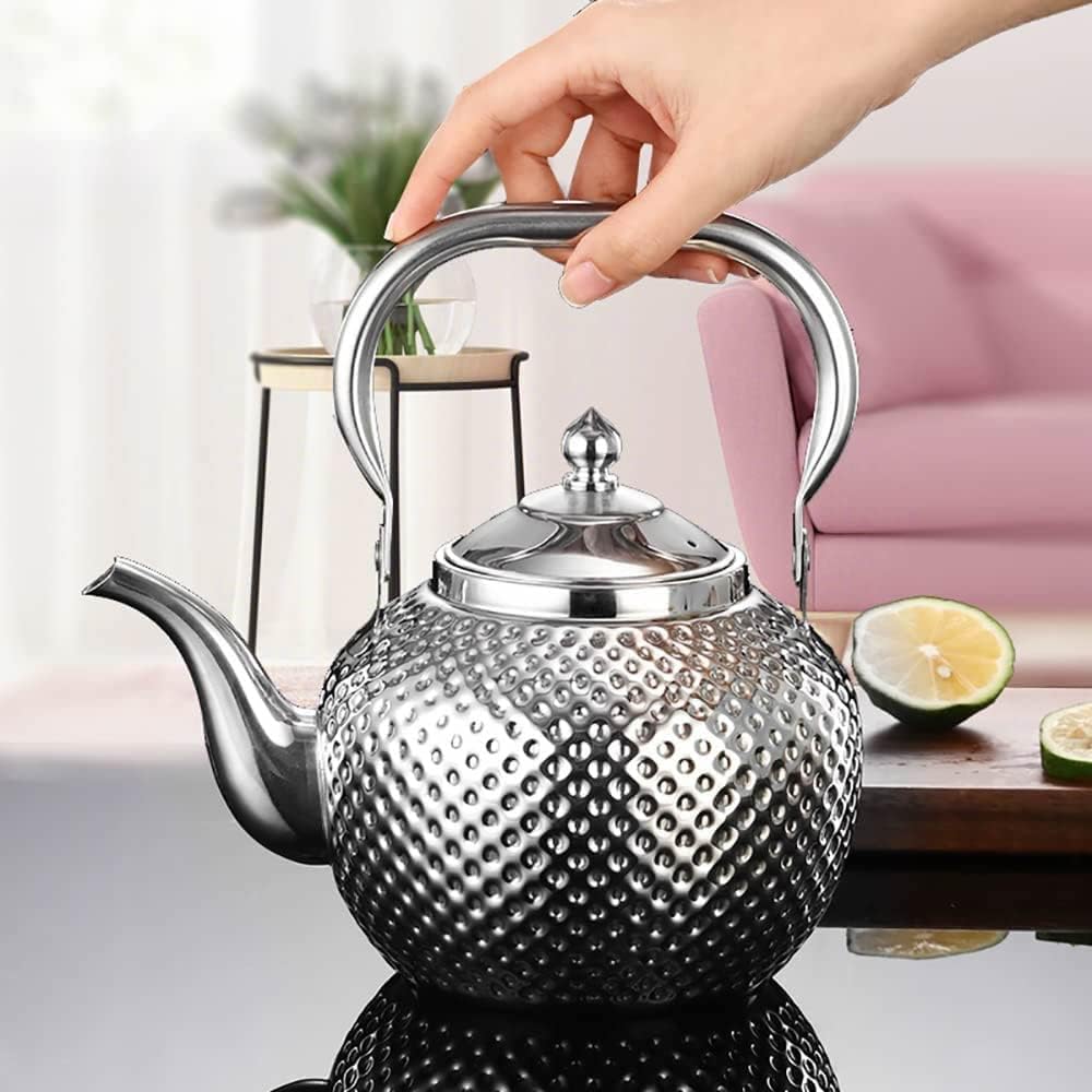 Sanqiahome 2000Ml Teapot With Infuser Stainless Steel Water Boilers Lifting Handle Tea Maker Water Kettle For Induction/Gas Silv