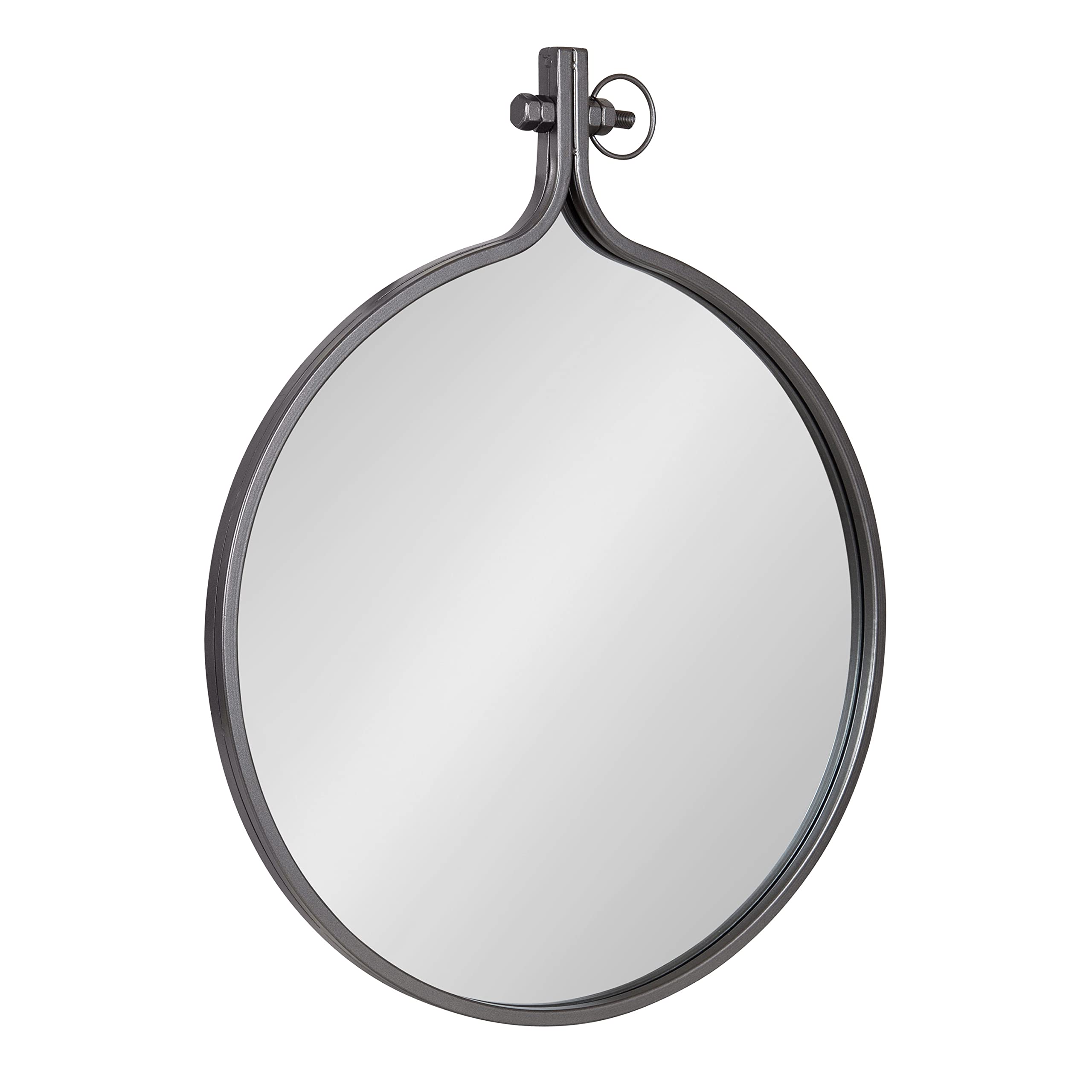 Kate and Laurel Yitro Round Industrial Rustic Metal Framed Wall Mirror, 23.5in x 28.5in, Dark Charcoal