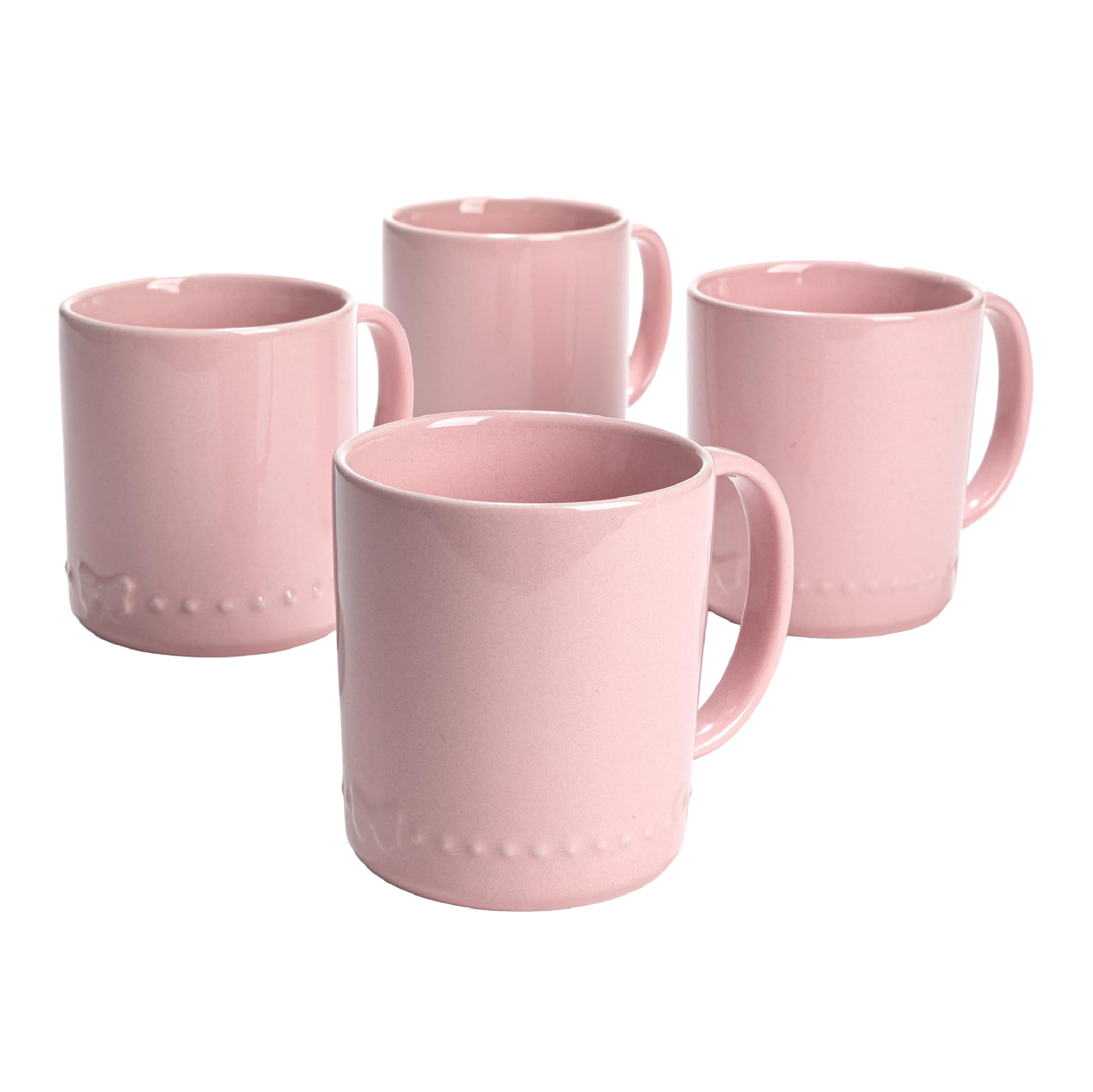 Paris Hilton Ceramic Coffee Mug Set of 4, Stoneware Mugs with Embossed Bow Design for Coffee, Tea, Cocoa, and More, Microwave an