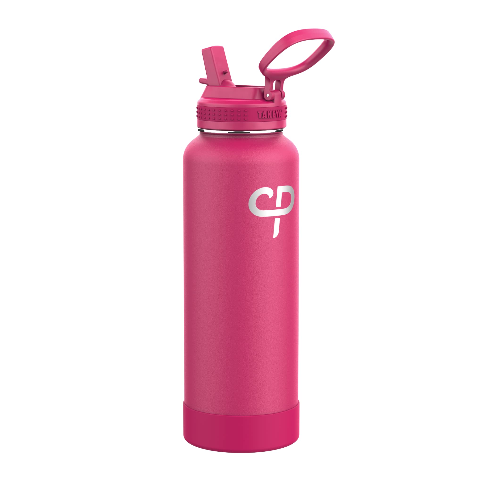 Takeya 40 Oz Cp Signature Pickleball Stainless Steel Insulated Water Bottle With Choice Of Lid, Backspin Pink