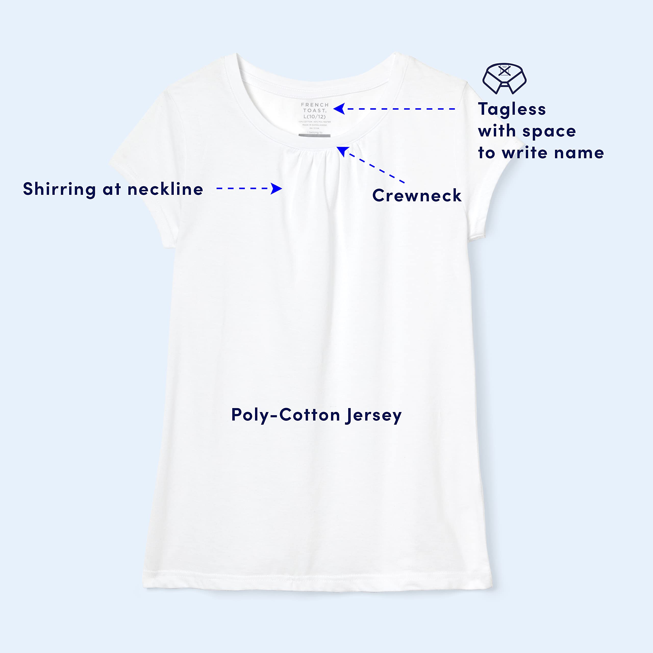 French Toast Toddler Girls Short Sleeve Crew Neck Tee, White, 2T