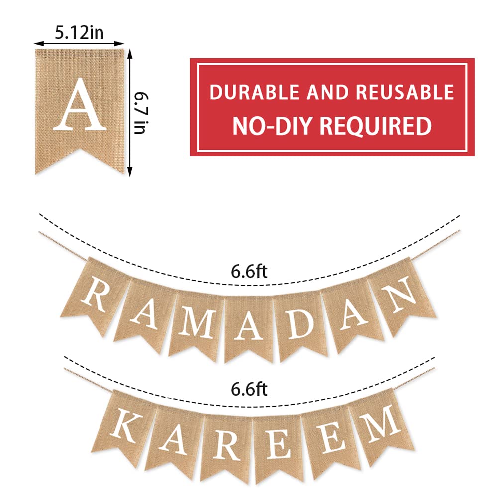 Burlap Ramadan Kareem Banner Muslim Fireplace Mantel Decoration Rustic Ramadan Kareem Bunting Banner For Mantle Fireplace Ramada