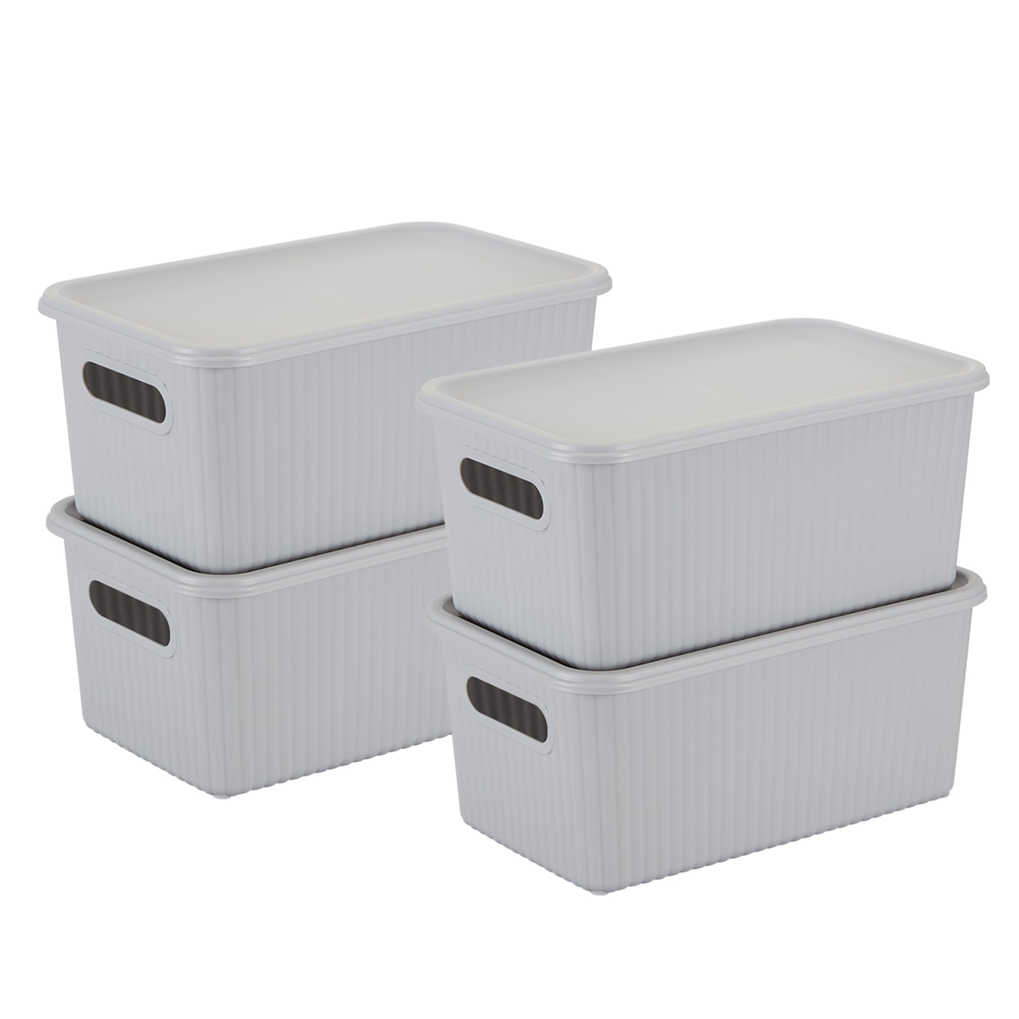 Kolorr Ribbed Baskets Small Pack Of 4 With 4 Standard Lid (NonAirtight LooseFit Cover) Multipurpose Plastic Storage Baskets Fo