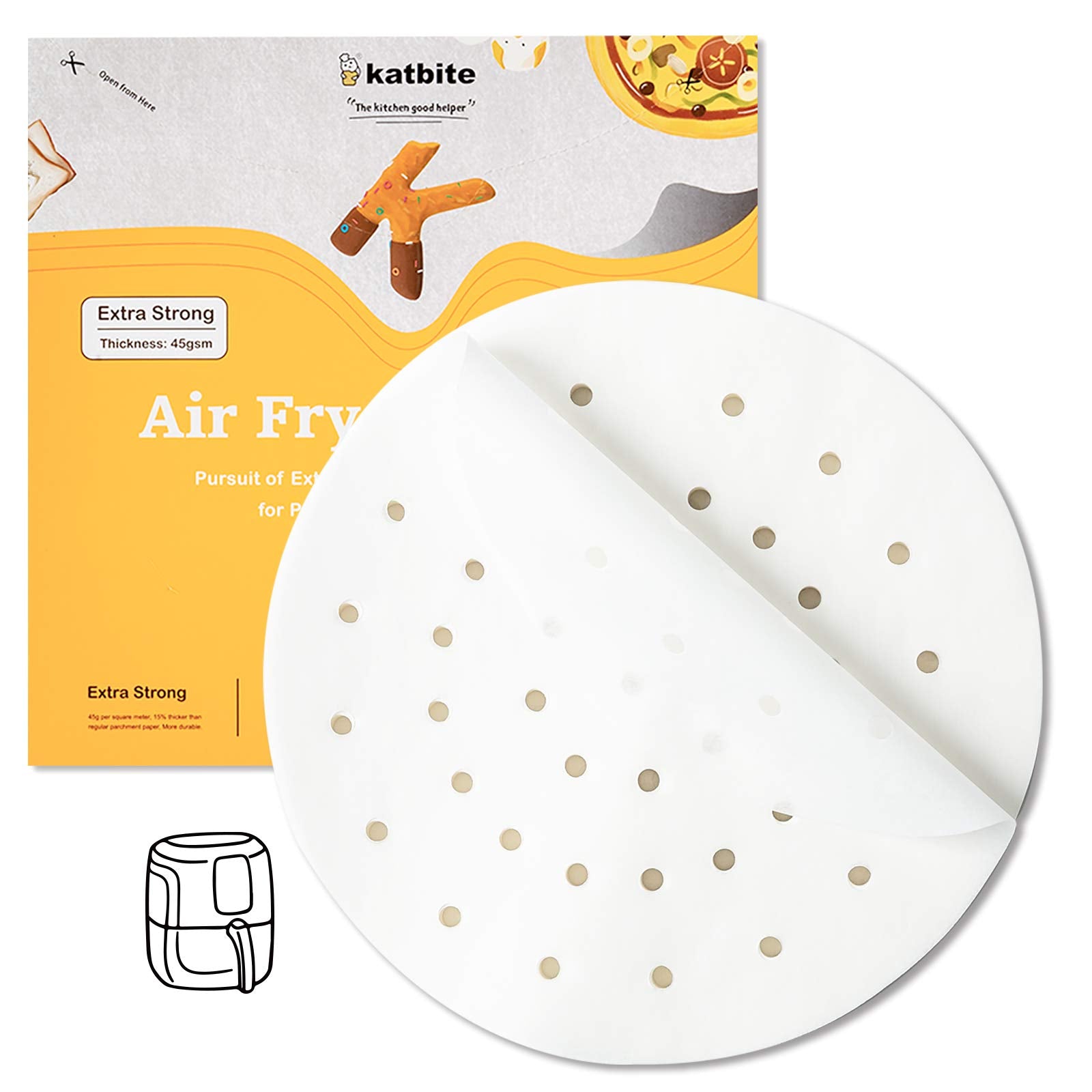 Katbite Air Fryer Parchment Paper Liners 120Pcs, 7.5 Inch Perforated Parchment Paper, Heavy Duty & Non-Stick Round Parchment Pap