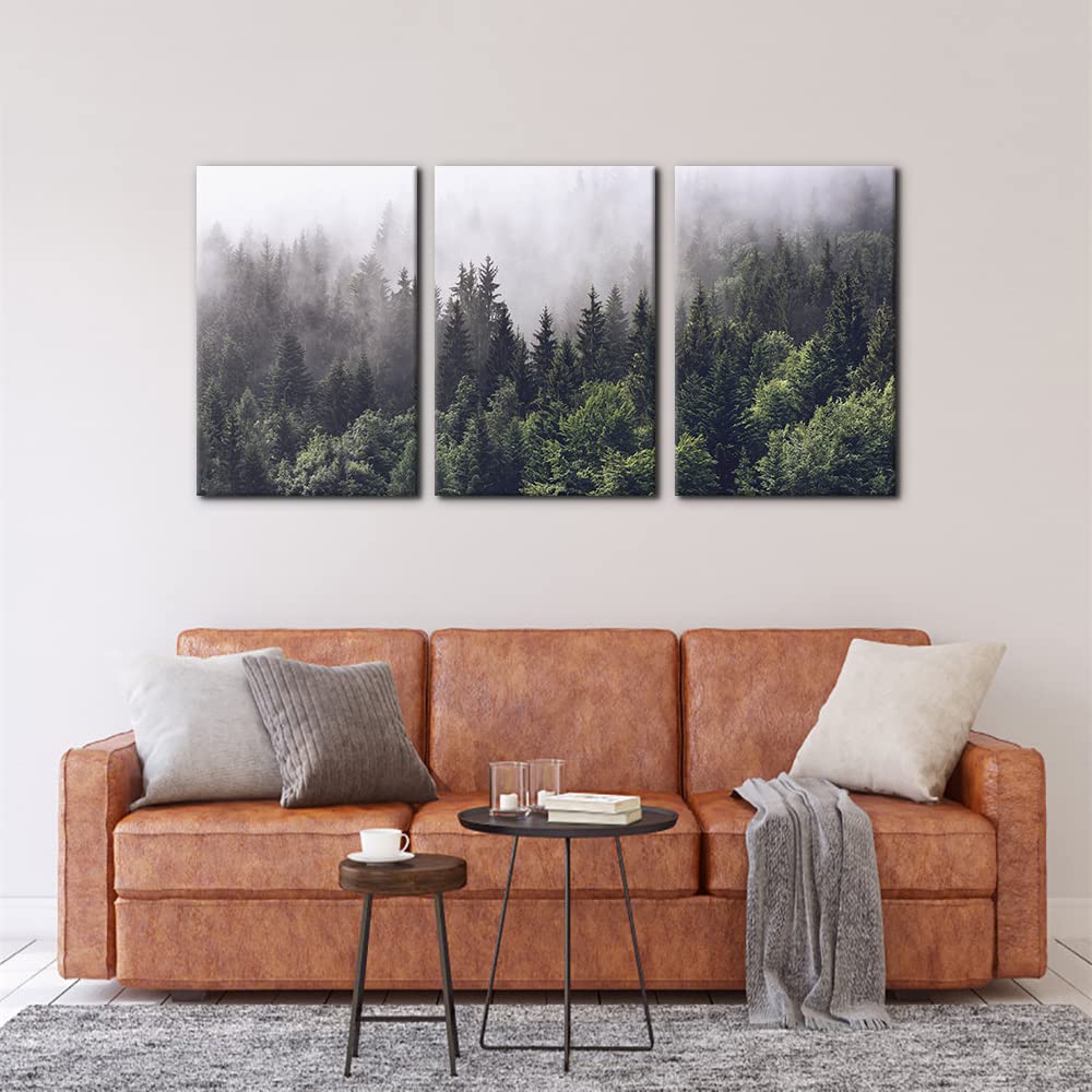 Pacimo Canvas Wall Art Fog Over Pine Tree Forest Nature Wilderness Photography Modern Art Rustic Landscape Relax/Calm Cool For W