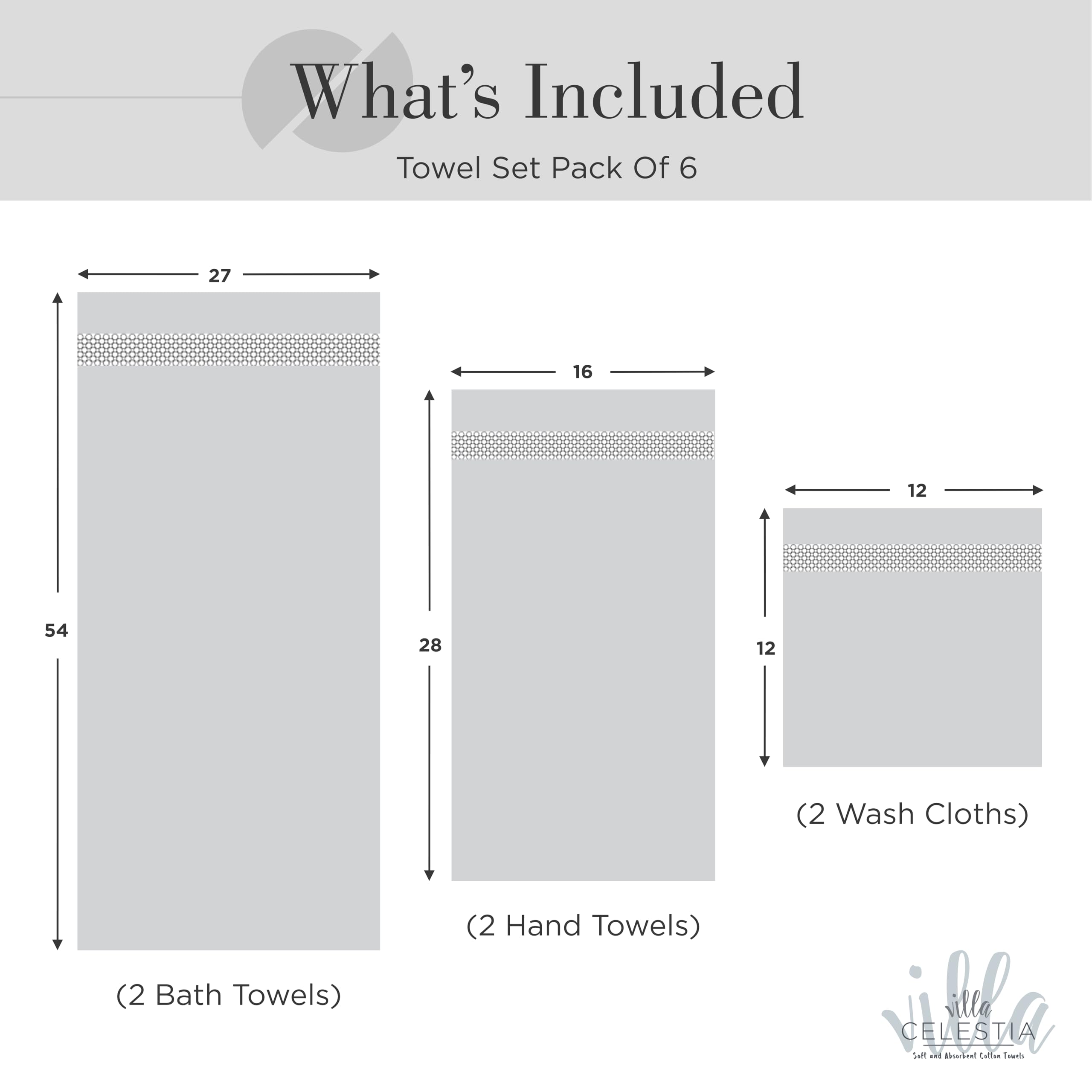 100% Combed Cotton Bathroom Towel Set Of 6- 2 Bath Towels, 2 Hand Towels, 2 Wash Cloths, Sustainable, Soft, Highly Absorbent 6 P