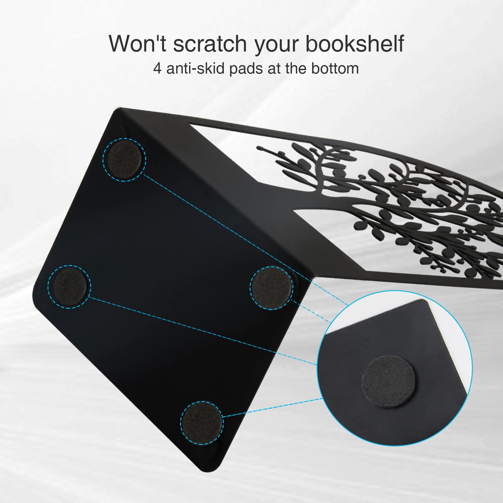 Umikk Metal Bookends - Tree of Life Design, Black Non-Skid, 7 x 5.5 x 3.5 inch, Decorative Bookends for Heavy Books (1 Pair)