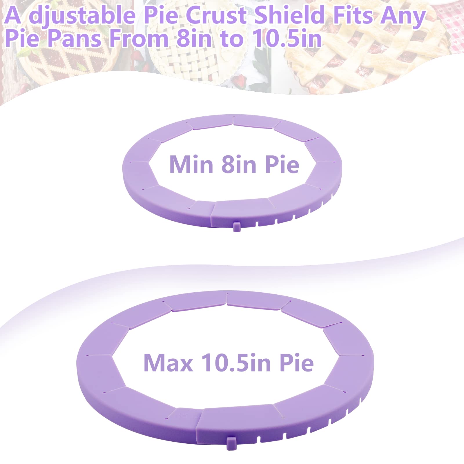 HOHUIGO Silicone Pie Crust Shield, Adjustable Bake Crust Protector, Heavy Duty Pie Crust Edge Shield Cover Pie Ring for Crust Pi