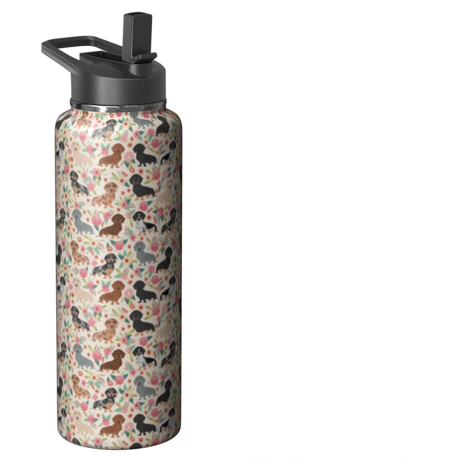 Baiheyi Dachshund Gifts for Women, Water Bottle with Handle & Straw, 40 oz