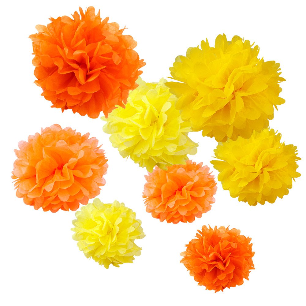 Wyzworks Set Of 8 (Assorted Yellow Color Pack) 8'' 10'' 12'' Diy Tissue Pom Poms Flower Party Decorations For Weddings, Birthday