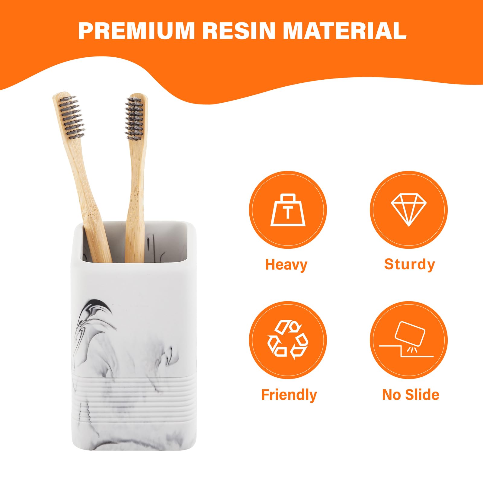 Iniunik 2Pcs Toothbrush Holders For Bathrooms, Heavy Resin Tooth Brushing Holder Bathroom Toothbrush Holder Set, Marble Design T