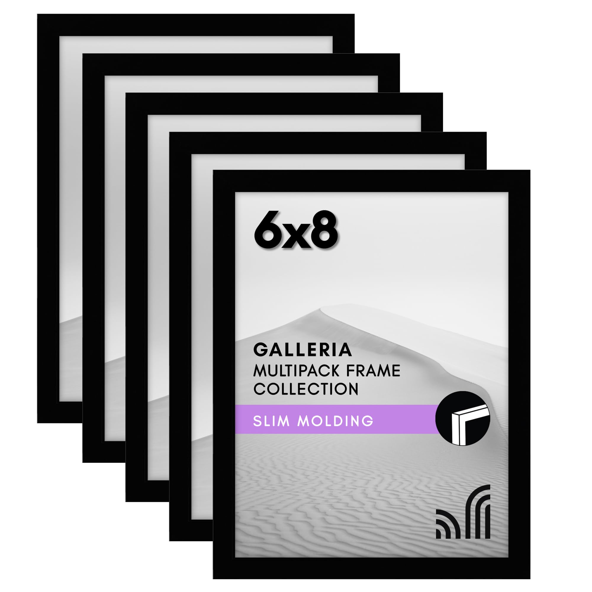 Americanflat 6x8 Picture Frame with Polished Plexiglass - Set of 5 - Galleria Collection - Picture Frames for Tabletop and Wall 