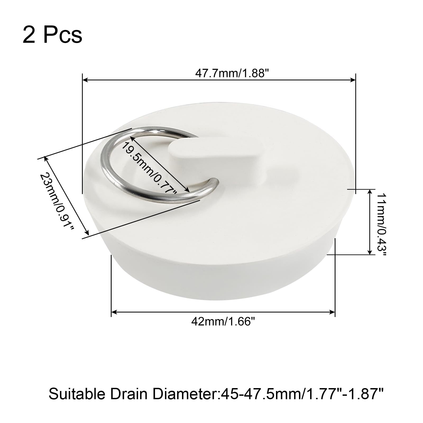 Lifcratms 2Pcs White Rubber Drain Stoppers, 1-3/4 Inch Rubber Sink Plug Sink Stopper Drain Plug With Hanging Ring For Kitchen La