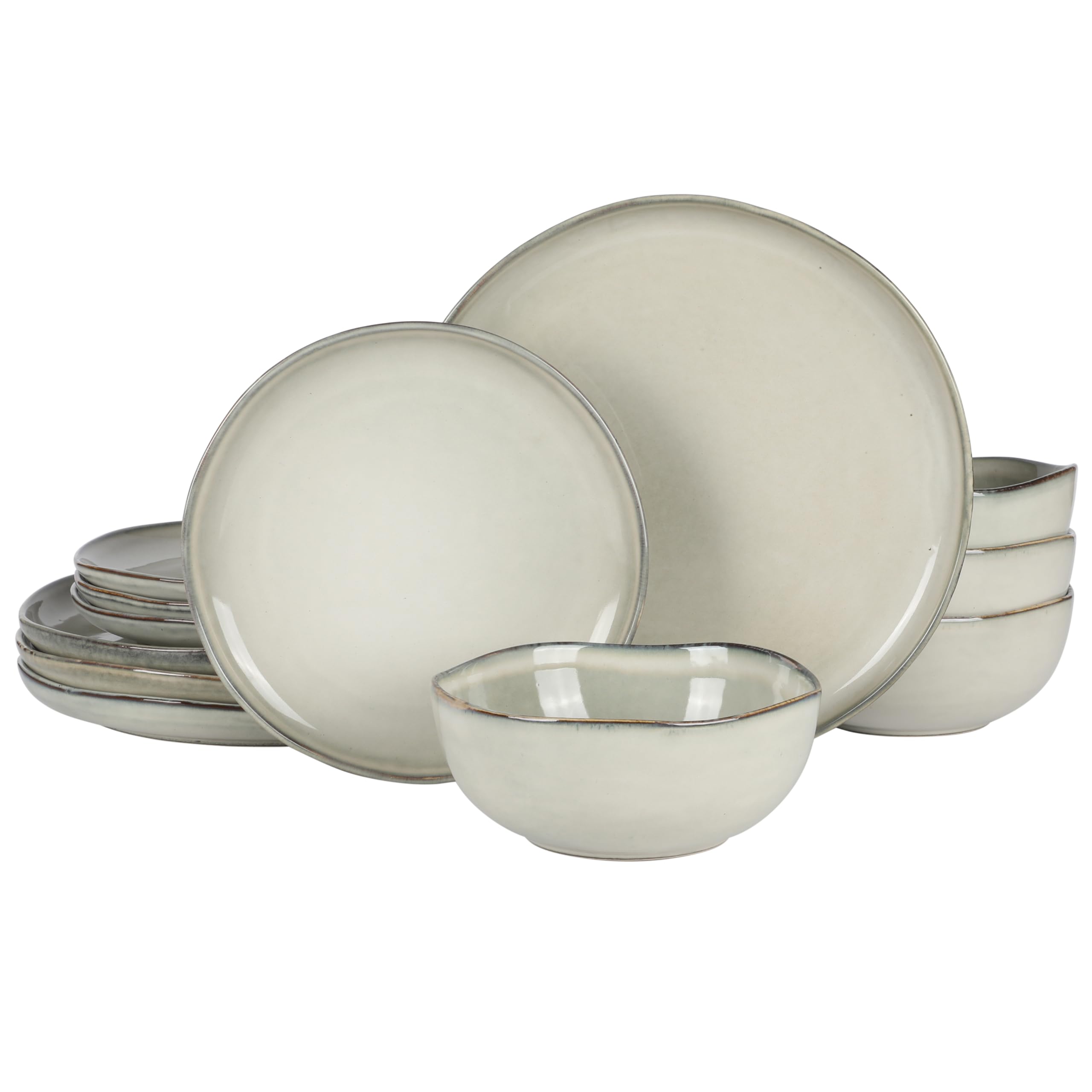 Gibson Soho Lounge Nardini 12 Piece (Service for 4) Plates and Bowls Reactive Glaze Dishes Stoneware Ceramic Dinnerware Set - Mo