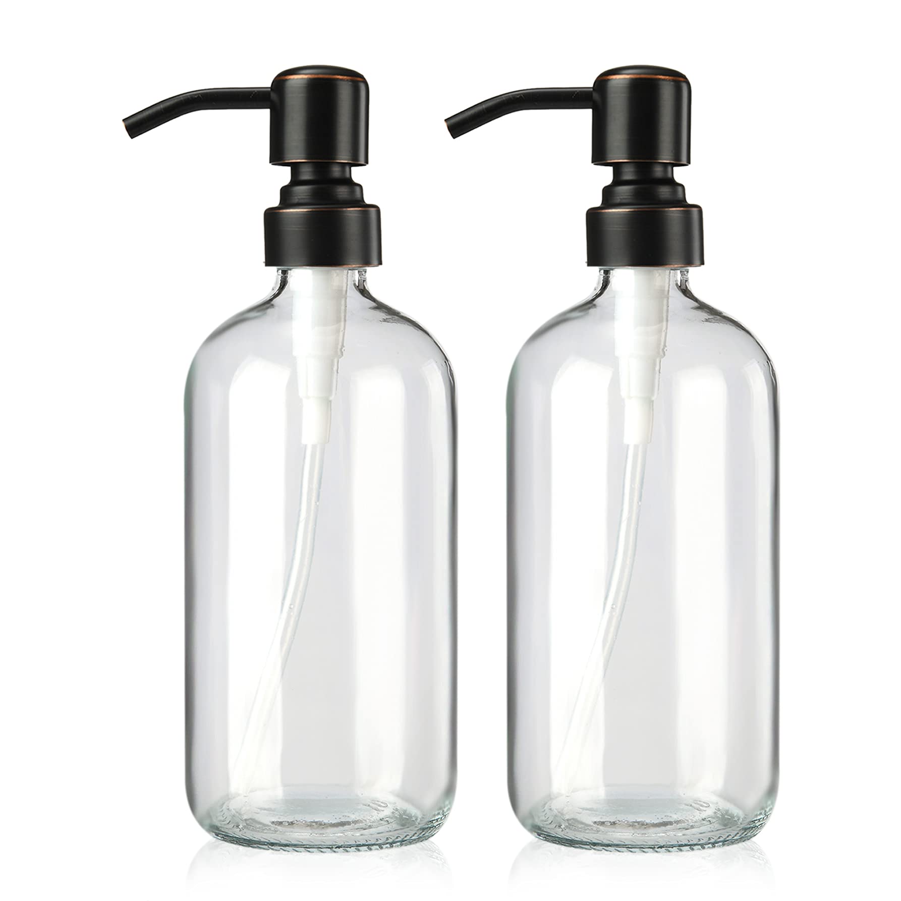 Amazerbath Glass Soap Dispenser, 2-Pack Clear Glass Soap Dispenser With Pump Bronze Rustproof, 17 Oz Bathroom Hand Soap Dispense