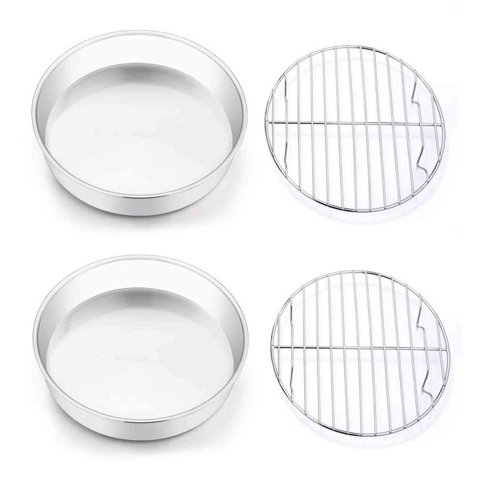 Teamfar 8 Inch Cake Pan And Rack Set Of 4, Stainless Steel Round Tier Cake Pans, For Baking Cooling Steaming, Fit In Oven, Pot,