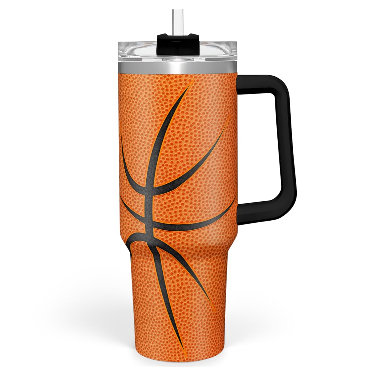 SANDJEST Basketball Tumbler with Handle 40oz Lid & Straw, Insulated Coffee Cup Gifts for Men Boys Players, Christmas Birthday