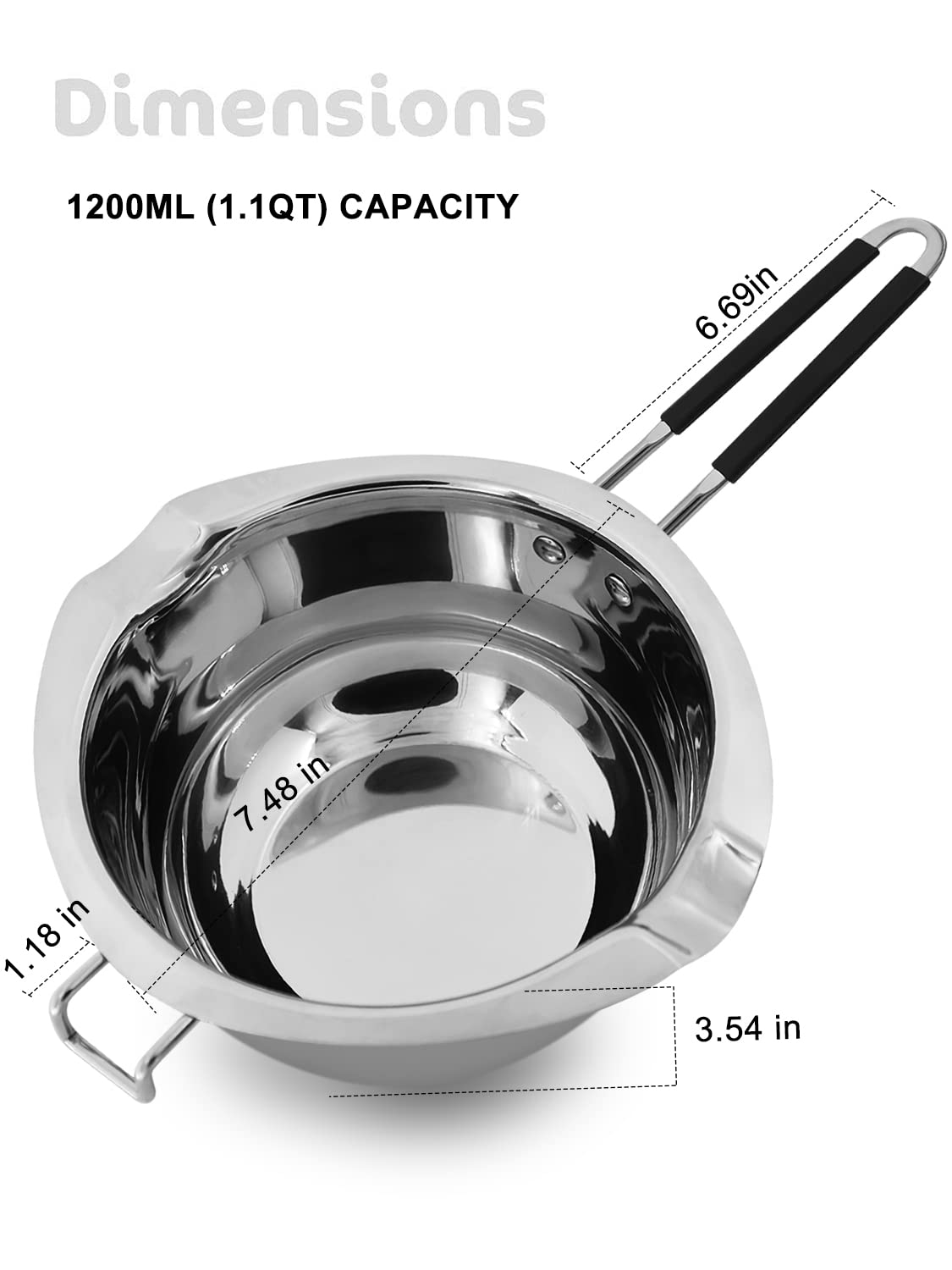 Double Boiler Pot 1200Ml/1.1Qt, Stainless Steel Chocolate Melting Pot For Melting Chocolate, Candy, Candle, Soap, Wax