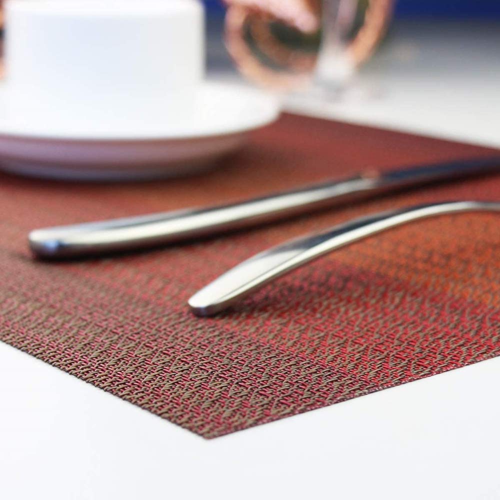 Placemats With Table Runner Set Vinyl Woven Insulation Heat Resistant Kitchen Table Mats For Family Dinner,Outdoor Or Indoor Par