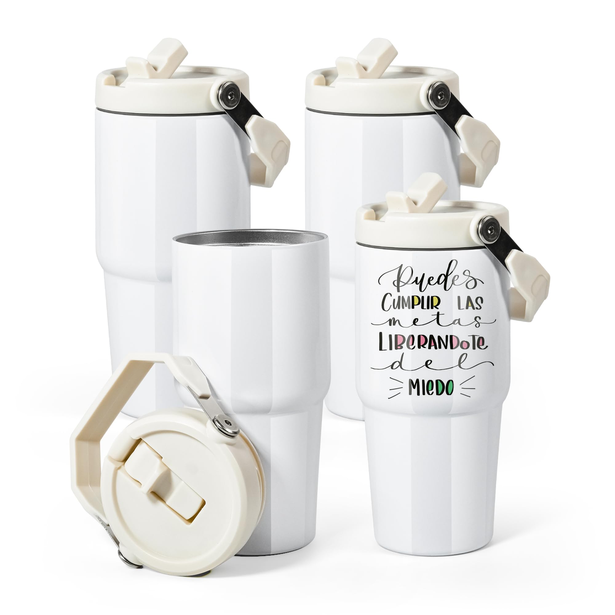 AGH 4 Pack 20 oz Sublimation White Tumblers with Handle & Straw, Double Wall Stainless Steel Vacuum Insulated Cups with Filp Lid