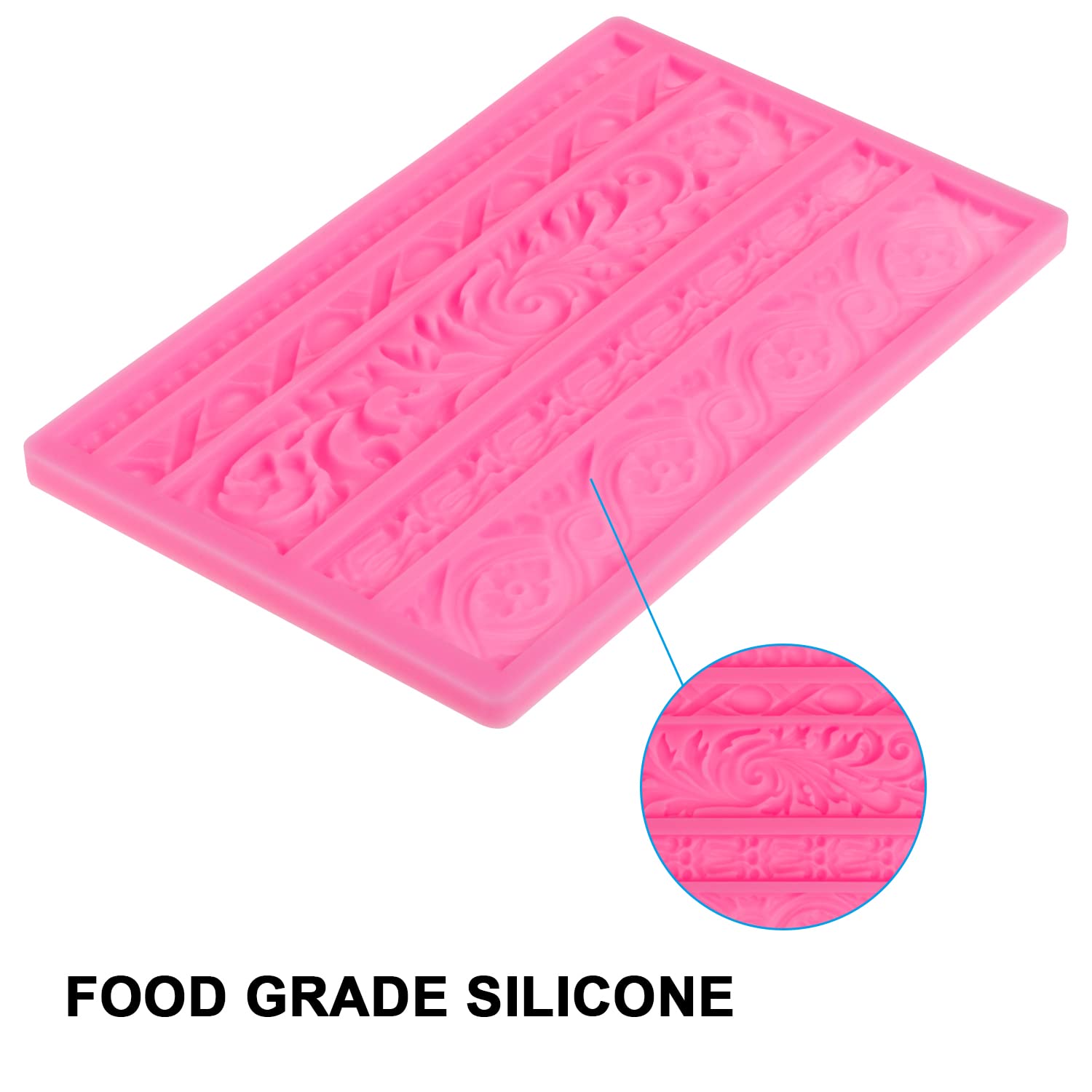 Neepanda Diy Baroque Scroll Relief Cake Border Silicone Molds, Baroque Style Curlicues Scroll Lace Fondant Silicone Mold, Europe