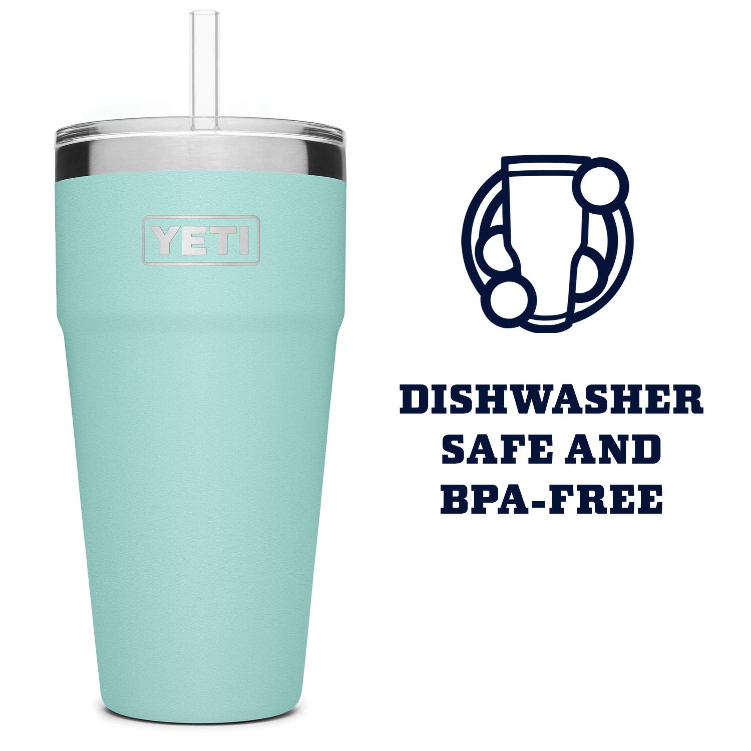 Yeti Rambler 26 Oz Straw Cup, Vacuum Insulated, Stainless Steel With Straw Lid, Seafoam
