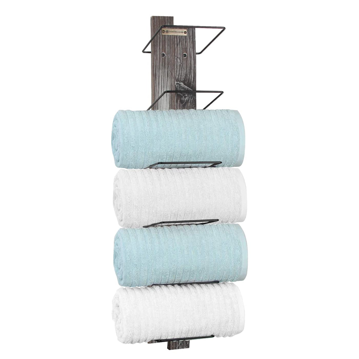 J Jackcube Design Wall Mount Rustic Wood And Metal Towel Rack 6 Tier Shelf Holder For Shower & Hand Towels For Bathroom Hanging