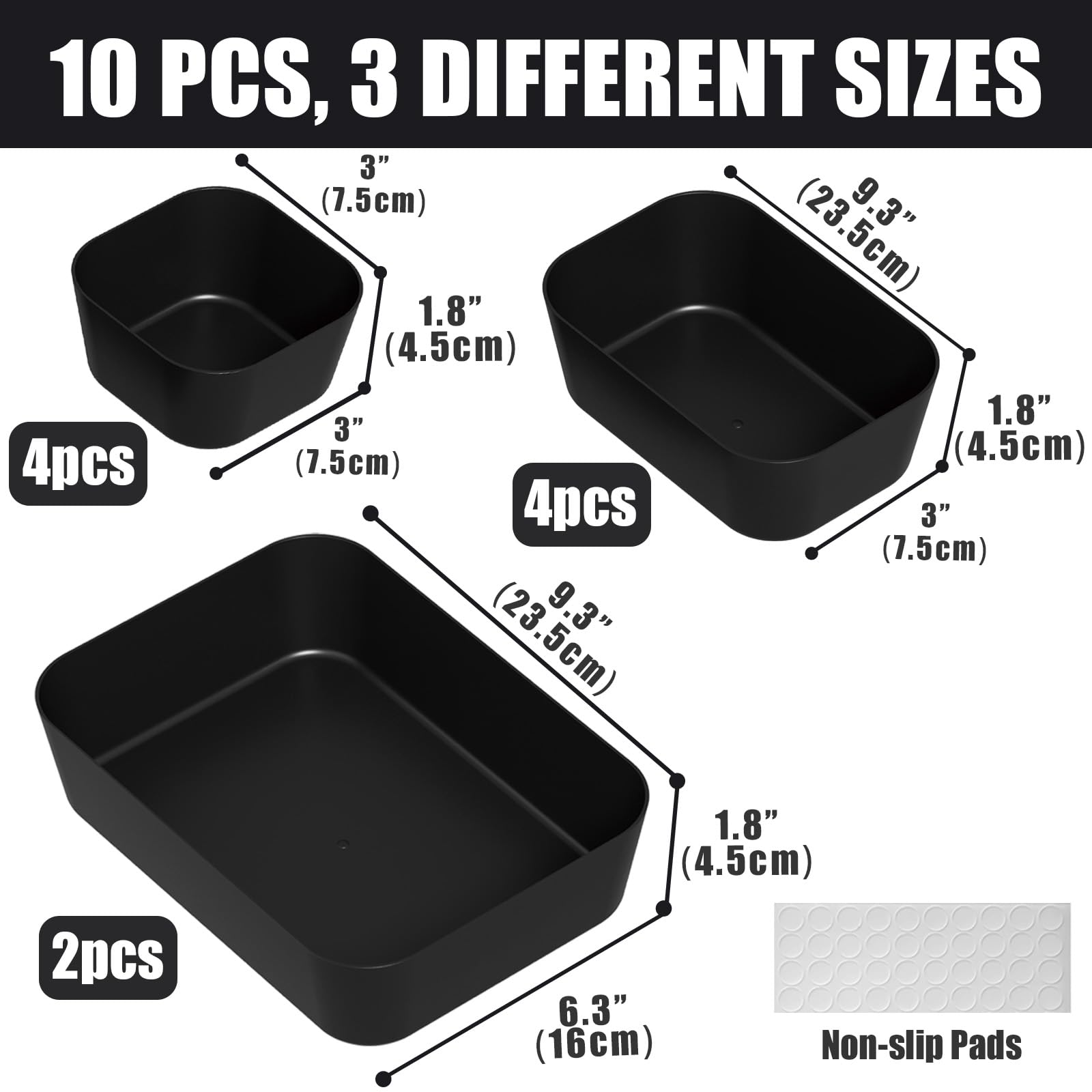 Plastic Drawer Organizers, 10 PCS Drawer Organizer Bins, Bathroom and Vanity Organizer Plastic Tray, Makeup organizer and storag