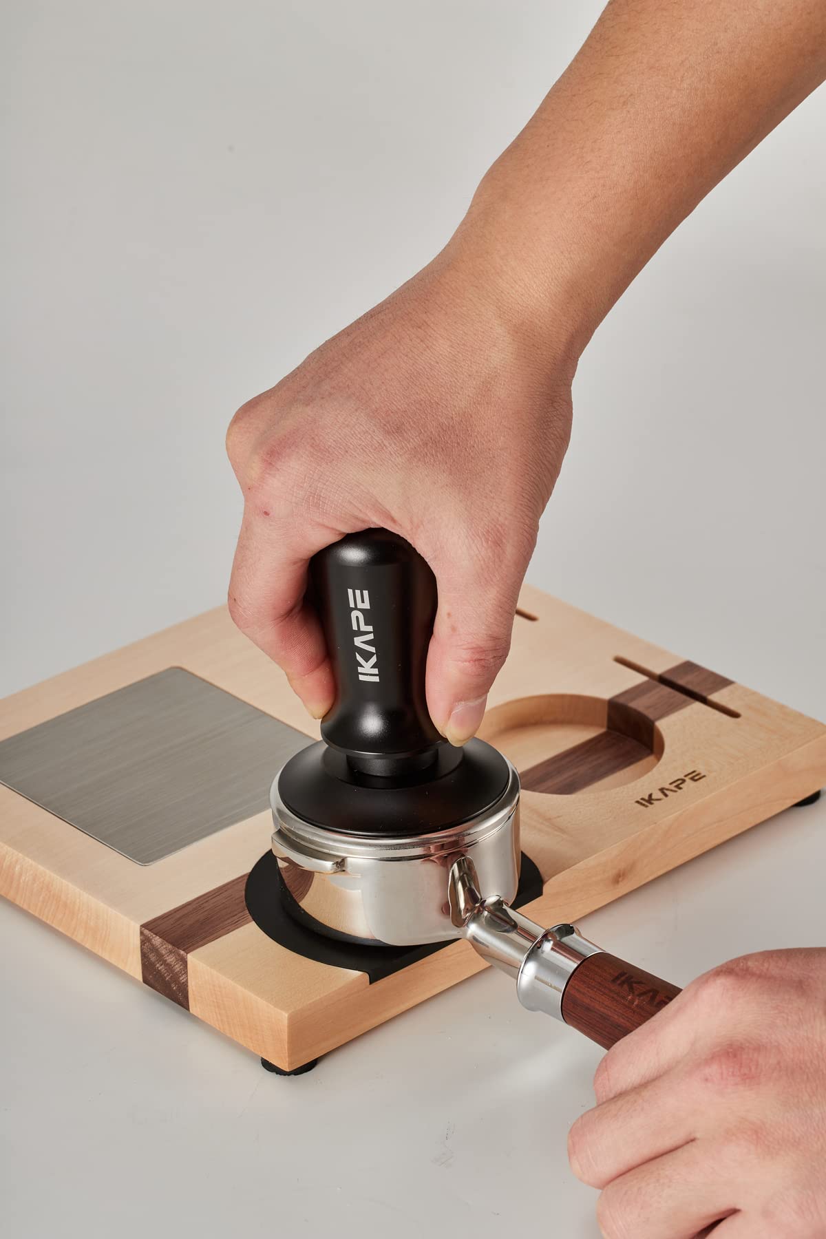 Ikape Espresso Tamper Base, Espresso Accessories Organizer Box Compatible With All Size Espresso Brand Accessories, Natural Waln