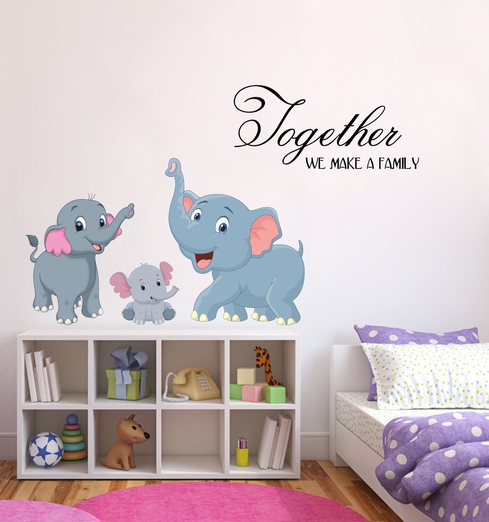 DECOR KAFE Colored PVC VINYL FILM Elephant Family Wall Stickers (75 cm x 55 cm, Multicolour)